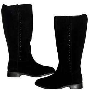 Marc Fisher Black Suede Wide Calf Knee High Boots Stud Detail Women’s 10 NEW